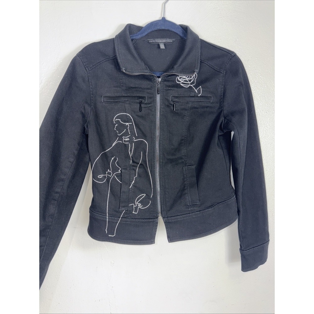 WHITE HOUSE BLACK MARKET 35th Anniversary Embroidered‎ Moto Jacket Black Size 4